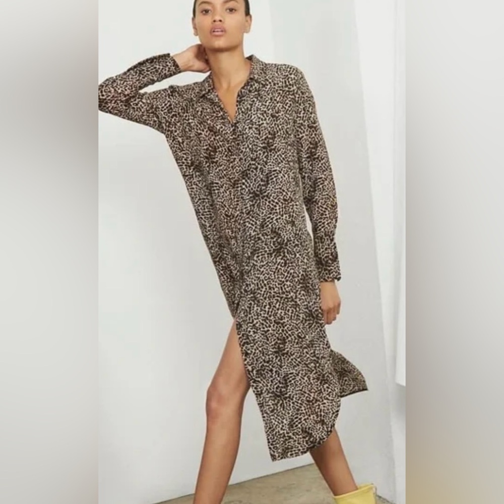 Anine Bing Chelsea silk leopard shirtdress small